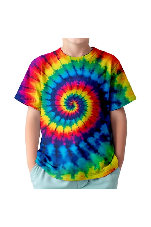 Toddler Boys Tie Dyed Tshirt Short Sleeve Crewneck T Shirt Casual Tee, Sizes 3-13