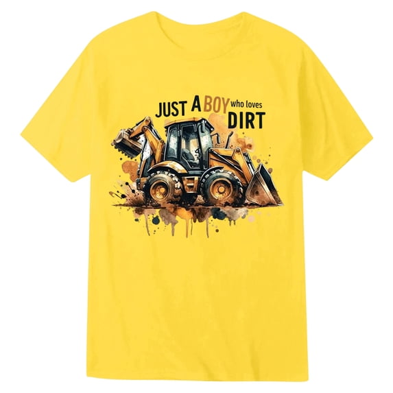 Kiijoy Toddler Boys Tshirt Casual Graphic Tee Short Sleeve Round Neck T-Shirt, Yellow, Sizes 3-4