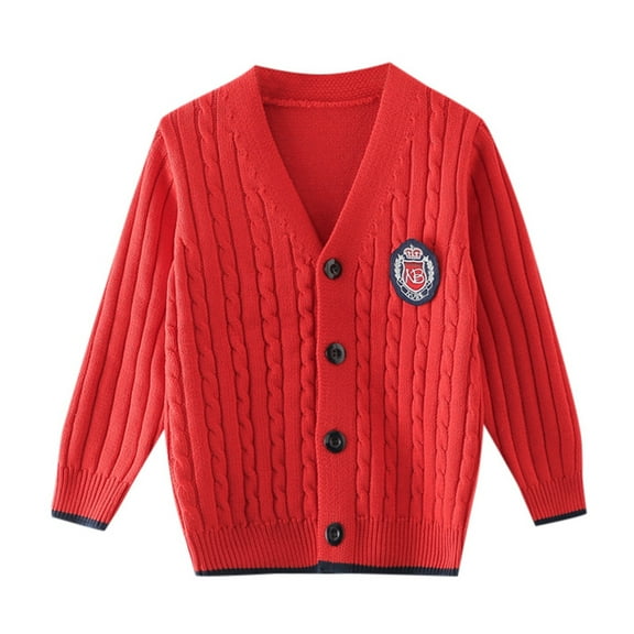 Kiijoy Toddler Boys Varsity Cardigan Sweater Fall Winter School Knitwear Coat, Sizes 3-4
