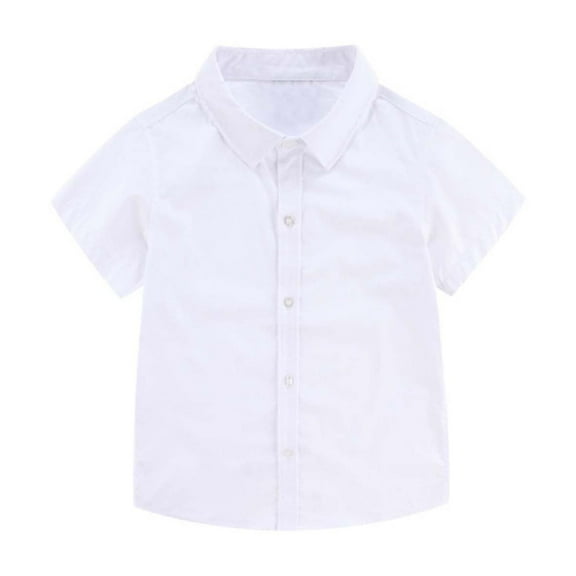 Kiijoy Toddler Boys White Dress Shirt Short Sleeved Button Down Shirt, Sizes 4-17 & Husky