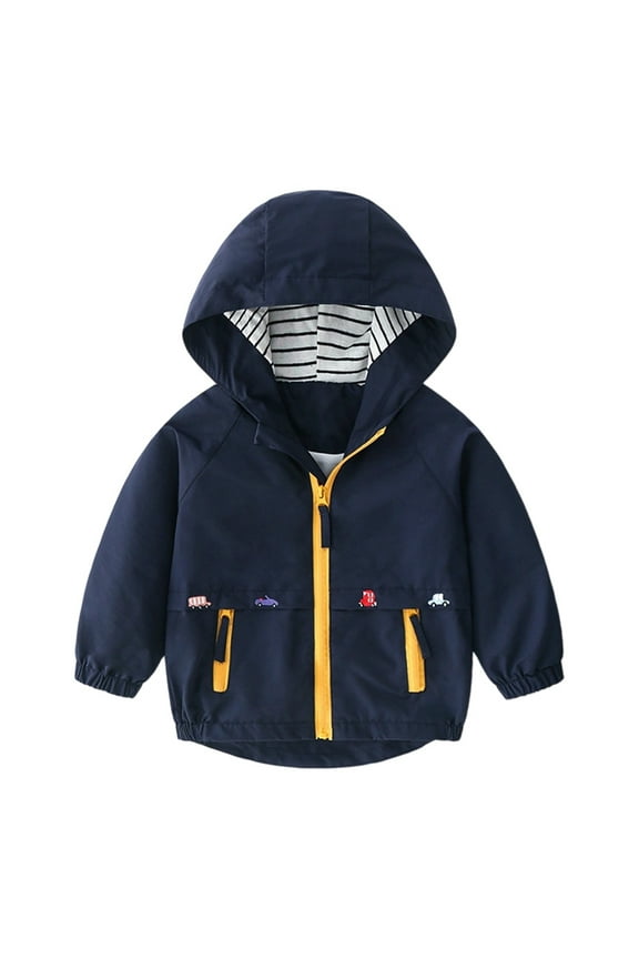 Toddler Boys Windbreaker Jacket Waterproof Lightweight Hooded Raincoat, Sizes 3-4