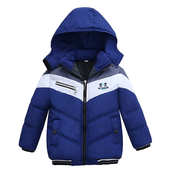 Kiijoy Toddler Boys Winter Coat Warm Zip-Up Hooded Puffer Jacket Outerwear, Blue, 2-3 Years