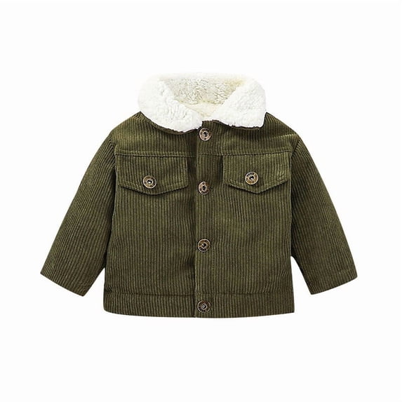 Kiijoy Toddler Boys Winter Lined Corduroy Jacket Warm Coat Outerwear, Green, 2-3 Years