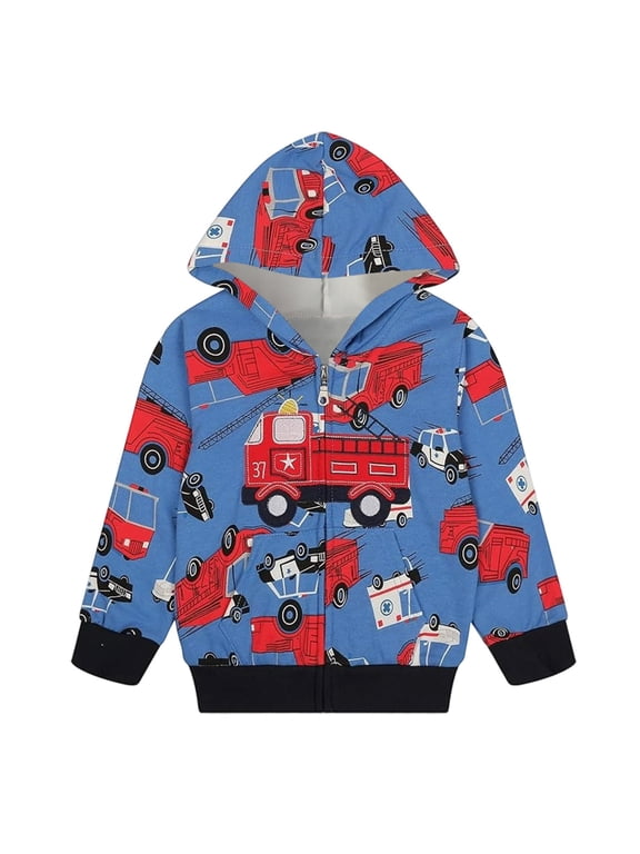 Toddler Boys Zip Up Hoodies Cartoon Sweatshirts Spring Fall Casual Jackets, Blue, 3-4 Years