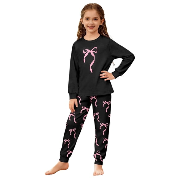 Kiijoy Toddler Girl's Bow Pajamas Loungewear Long Sleeve Top Pants Outfits, Sizes 3-4T
