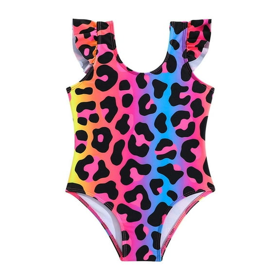 Kiijoy Toddler Girl's Leopard One-Piece Swimsuit Ruffle Swimwear Bathing Suit, Sizes 4-5 T