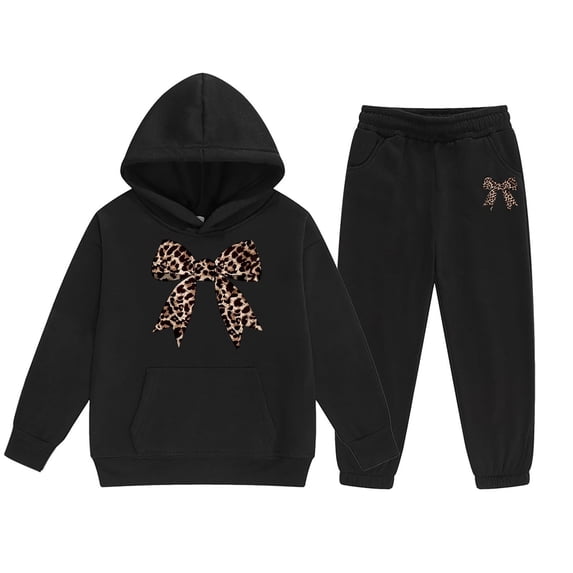 Kiijoy Toddler Girl's Outfits Leopard Bow Print Hoodie Sweatpants Set, Sizes 2-3T