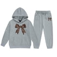 thumbnail image 1 of Kiijoy Toddler Girl's Outfits Leopard Bow Print Fleece Hoodie Sweatpants Set, Sizes 2-3T, 1 of 3