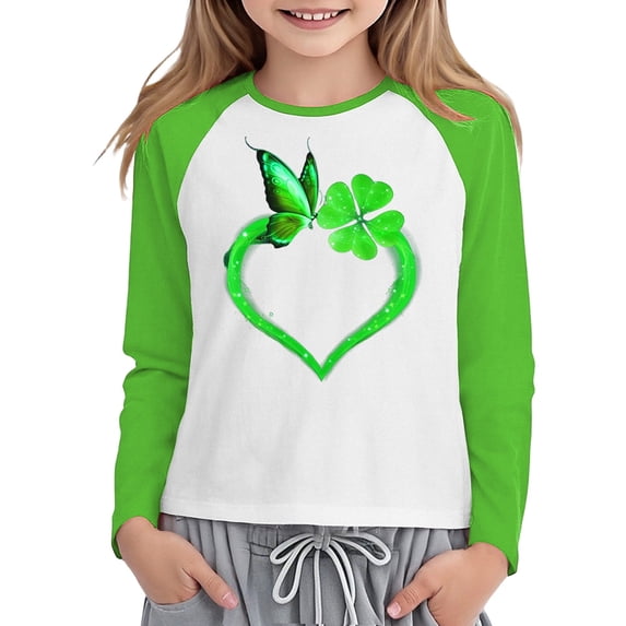 Kiijoy Toddler Girl's St. Patrick's Day T Shirt Long Sleeve Crew Neck T-Shirt, Sizes 3-4