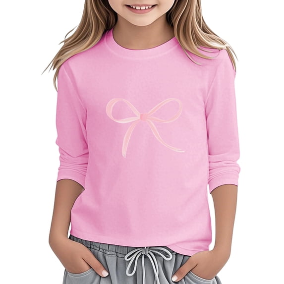 Kiijoy Toddler Girl's T-Shirt Bowknot Print 3/4 Sleeve Crew Neck T Shirt, Sizes 3-4
