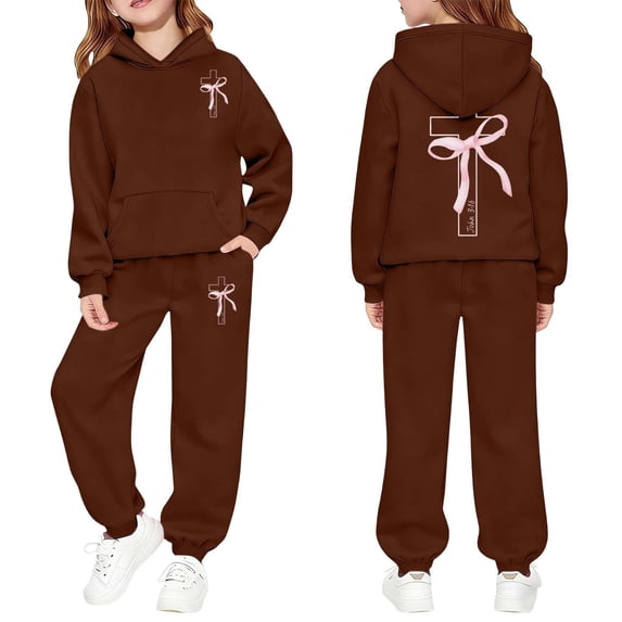 Kiijoy Toddler Girls 2 Piece Casual Bow Hoodie and Sweatpants Outfits, Sizes 3-13