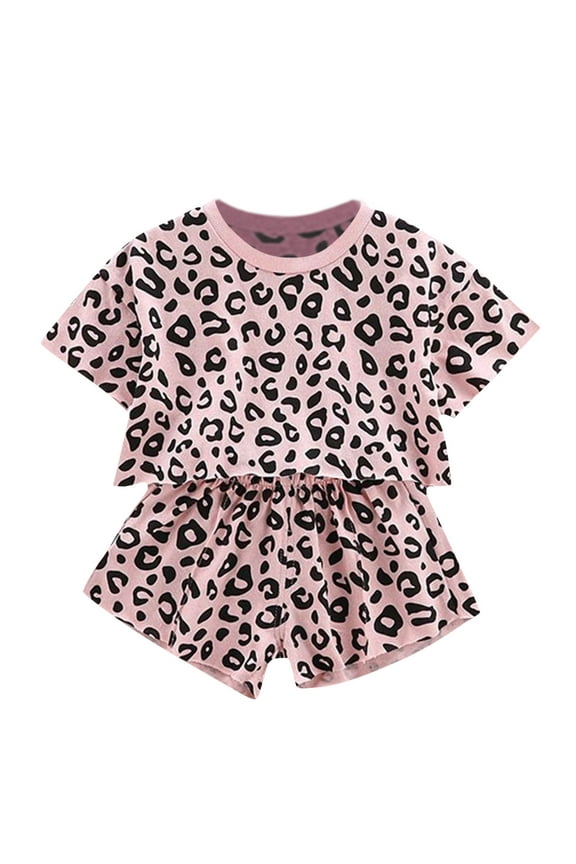 Toddler Girls 2 Piece Leopard Short Sleeve T Shirt Shorts Clothes Set, Sizes 2-3T