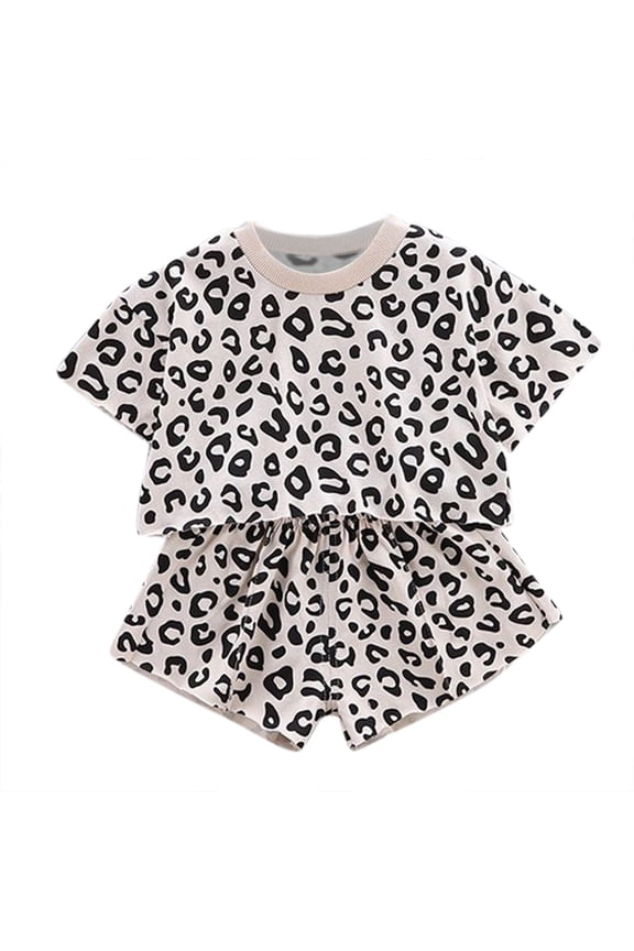 Toddler Girls 2 Piece Leopard Short Sleeve T Shirt Shorts Clothes Set, Sizes 2-3T