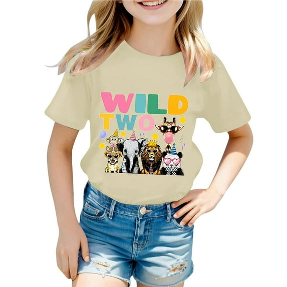 Kiijoy Toddler Girls Animal Graphic T-Shirt Short Sleeve Crew Neck T Shirt, Sizes 1-2
