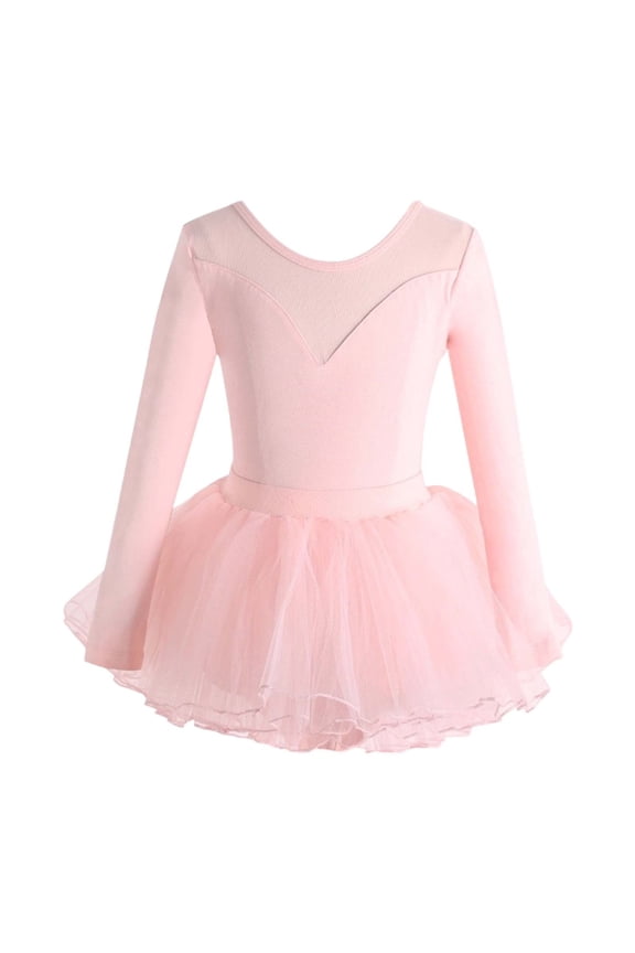 Toddler Girls Ballet Dance Dress Long Sleeve Stretchy Leotard Ballet Tutu Skirt, Sizes 1-15