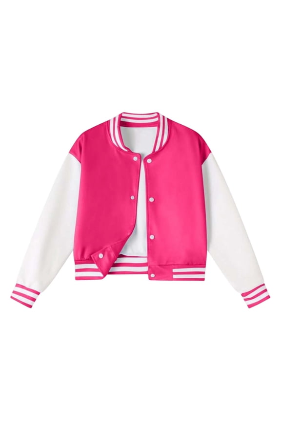 Toddler Girls Baseball Jacket Casual Cotton Color Block Varsity Jacket, Sizes 3-4