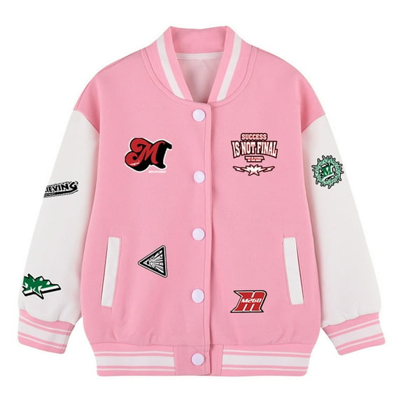 Kiijoy Toddler Girls Baseball Jacket Kids Colorblock Varsity Bomber Jacket, Sizes 3-4