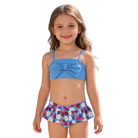 Kiijoy Toddler Girls Bikini Swimsuit Bow Floral Ruffle Bathing Suit, 2 Piece, Sizes 3-7