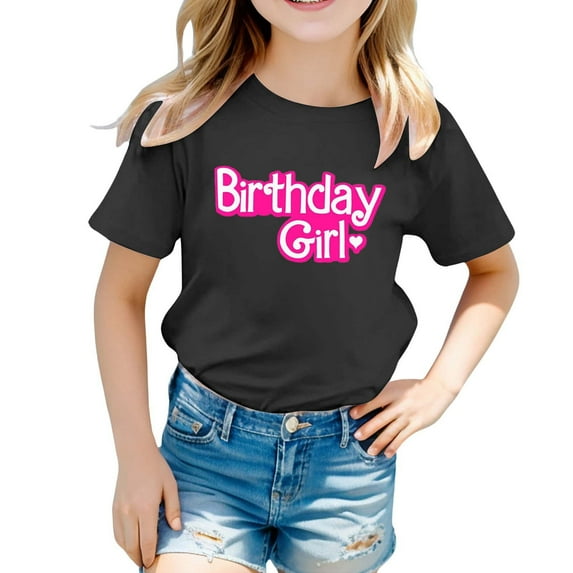 Kiijoy Toddler Girls Birthday Short Sleeve T-Shirt Letter Print Crewneck T Shirt, Sizes 1-13