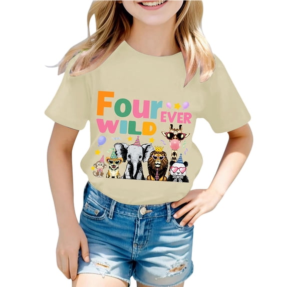 Kiijoy Toddler Girls Birthday T-Shirt Animal Print Short Sleeve T Shirt Tee, Sizes 1-2