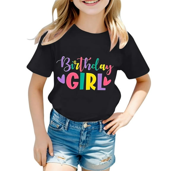 Kiijoy Toddler Girls Birthday T-Shirt Casual Letter Print Short Sleeve Tshirt, Sizes 1-2