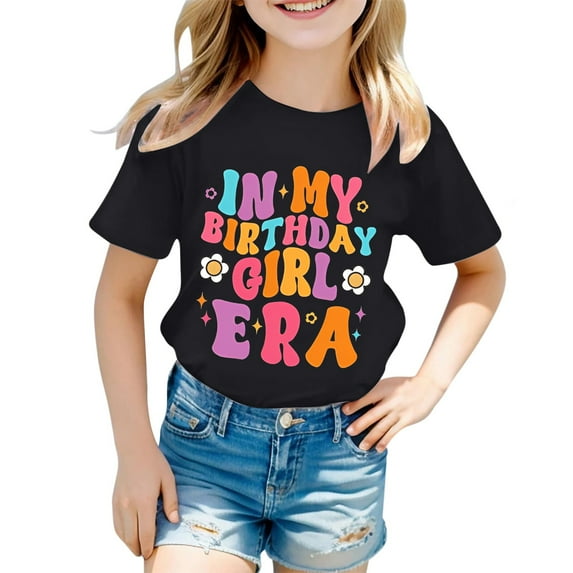 Kiijoy Toddler Girls Birthday T Shirt Letter Print Short Sleeve Kids T-Shirt, Sizes 1-2