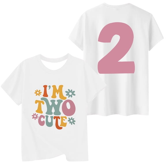 Kiijoy Toddler Girls Birthday T Shirt Letter Print Short Sleeve Soft T-Shirt, Sizes 1-2