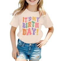 Kiijoy Toddler Girls' Birthday T Shirt Letter Print Short Sleeved T-Shirt, Sizes 1-13