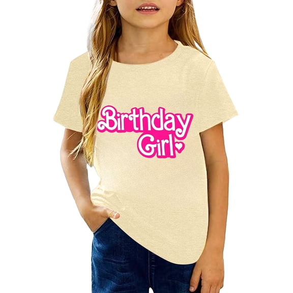 Kiijoy Toddler Girls Birthday Tee Letter Print Short Sleeve Crew Neck T-Shirt, Sizes 3-4
