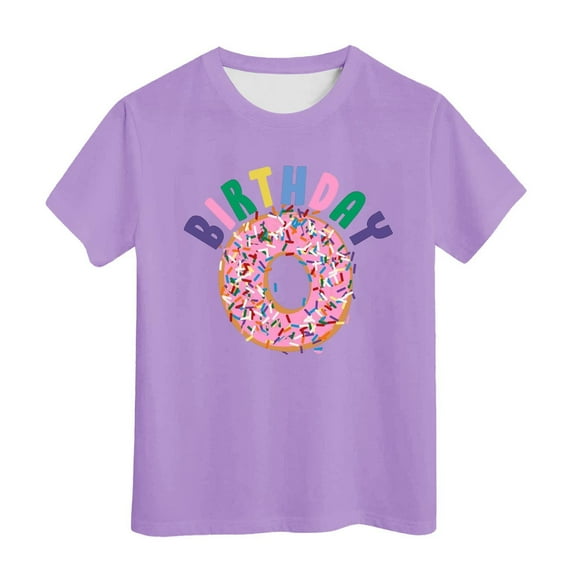 Kiijoy Toddler Girls Birthday Tshirt Doughnut Letter Print Short Sleeve T Shirt, Sizes 3-13