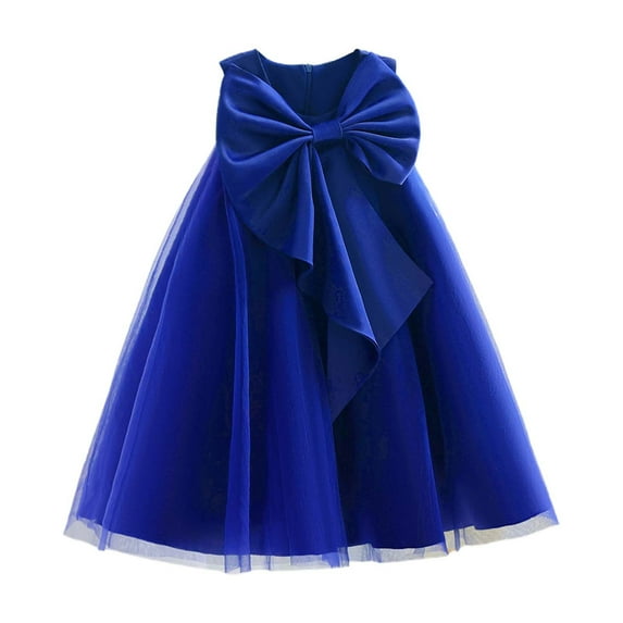 Kiijoy Toddler Girls Bow Mesh Birthday Party Princess Dress Solid Color Pageant Gown, Sizes 3-8