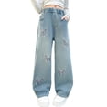 thumbnail image 1 of Kiijoy Toddler Girls Butterfly Embroidery Jeans Stretch Pull On Denim Pants, Sizes 4-5, 1 of 8