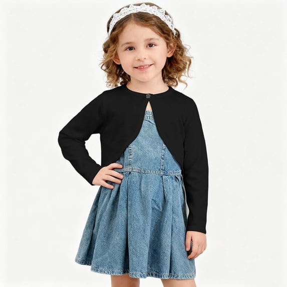 Kiijoy Toddler Girls Cardigan Top Solid Cotton Long Sleeve Open Front Jacket, Sizes 2-3