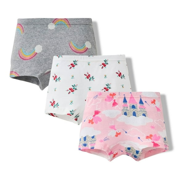 Kiijoy Toddler Girls Cartoon Boxer Briefs Underwear Boyshorts Panties, 3 Pack, Sizes 2-3