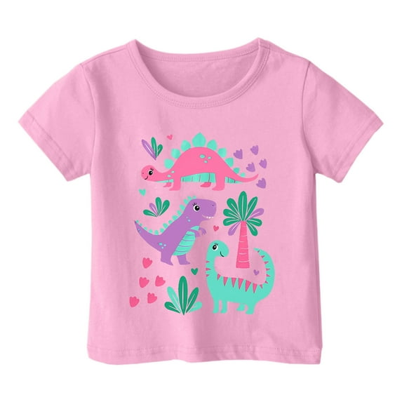 Kiijoy Toddler Girls Cartoon Dinosaur T-Shirt Short Sleeve Round Neck T Shirt Casual Tee