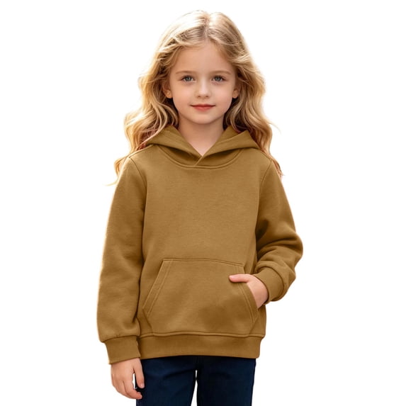 Kiijoy Toddler Girls Casual Hoodie Solid Plain Pullover Sweatshirt, Khaki, Sizes 3-4T