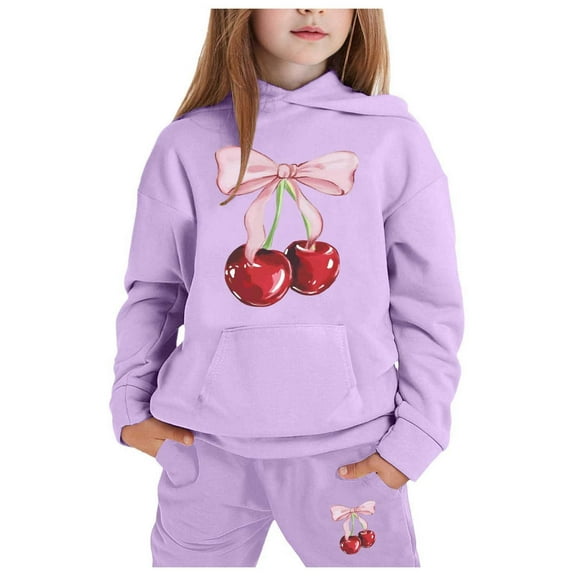 Kiijoy Toddler Girls Casual Outfits Cherry Print Hoodie and Jogger Pants Set, Sizes 4-5
