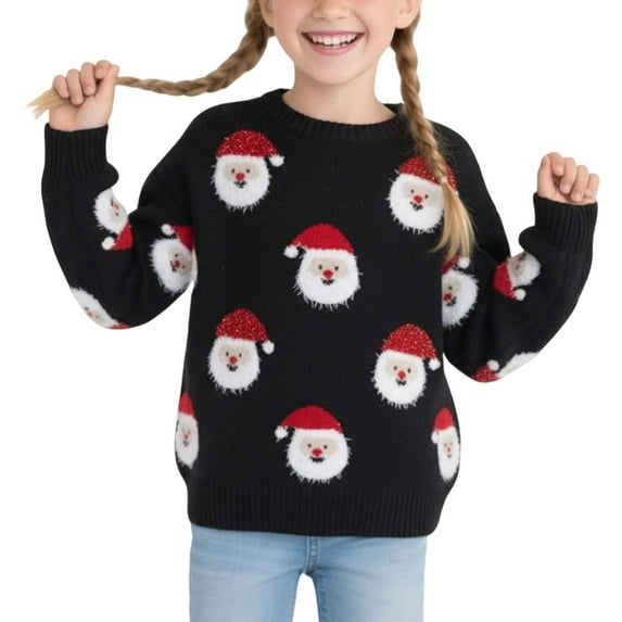 Kiijoy Toddler Girls Christmas Sweater Santa Knitted Crew Neck Pullover Top, Sizes 4-5