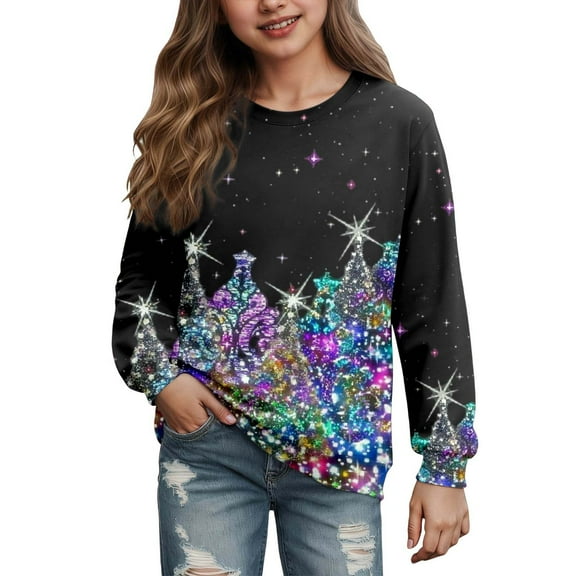 Kiijoy Toddler Girls Christmas Sweatshirt Cozy Crewneck Pullover Sweater for Kids