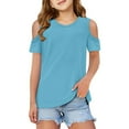thumbnail image 1 of Kiijoy Toddler Girls Cold Shoulder T-Shirt Solid Short Sleeve Crew Neck T Shirt, Sizes 4-5, 1 of 4
