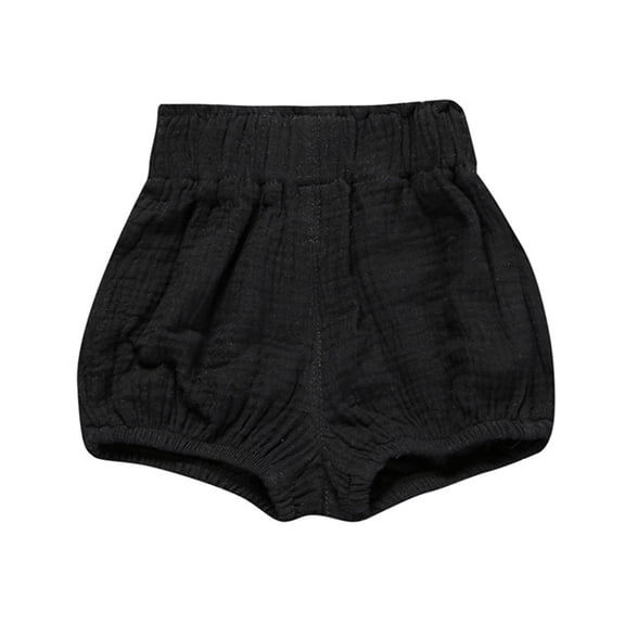 Kiijoy Toddler Girls Cotton Linen Shorts Baby High Waisted Lightweight Diaper Shorts, Black, Sizes 2-3T