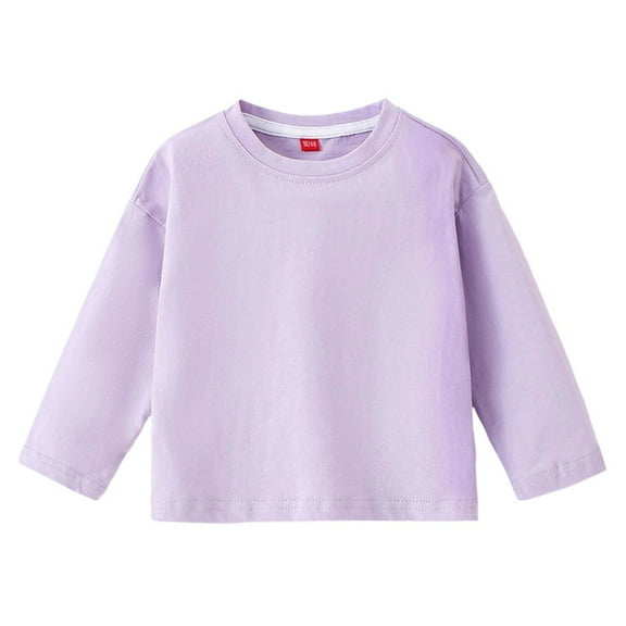 Kiijoy Toddler Girls Cotton Long Sleeve T-Shirt Casual Solid Crewneck T Shirt, Sizes 2-3