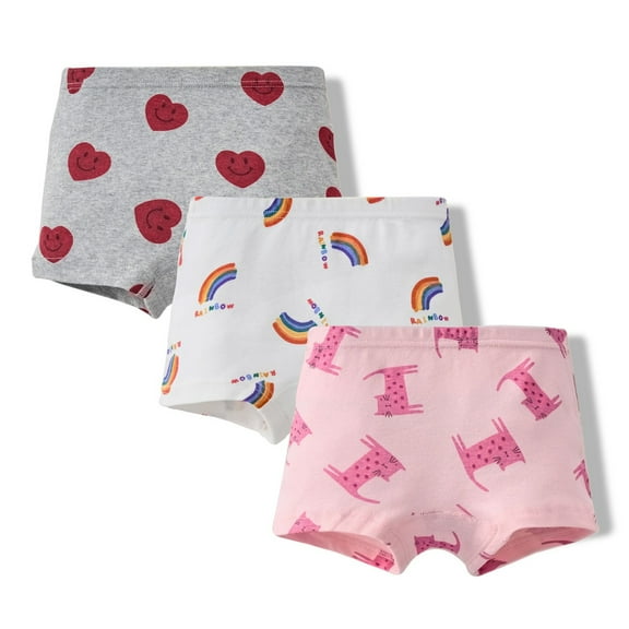 Kiijoy Toddler Girls Cotton Underwear Boyshorts Cartoon Print Panties, 3-Pack, Sizes 2-3