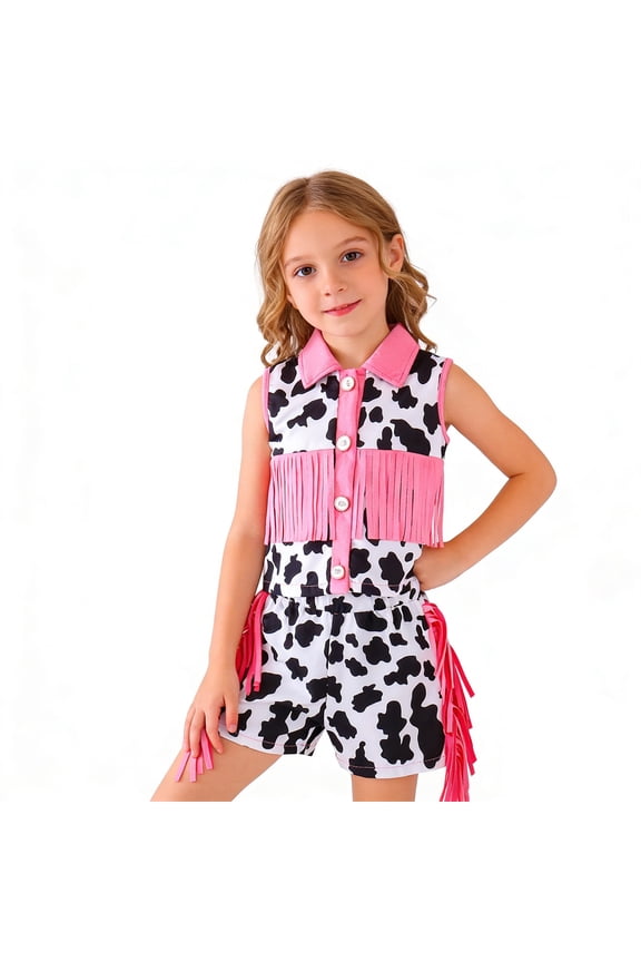 Toddler Girls Cowgirl Outfits Fringe Sleeveless Vest and Shorts Set, Sizes 2-3