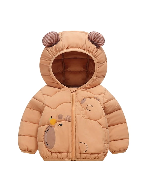 Toddler Girls Cute Capybara Down Coat Lightweight Winter Hooded Jacket, Sizes 2-3