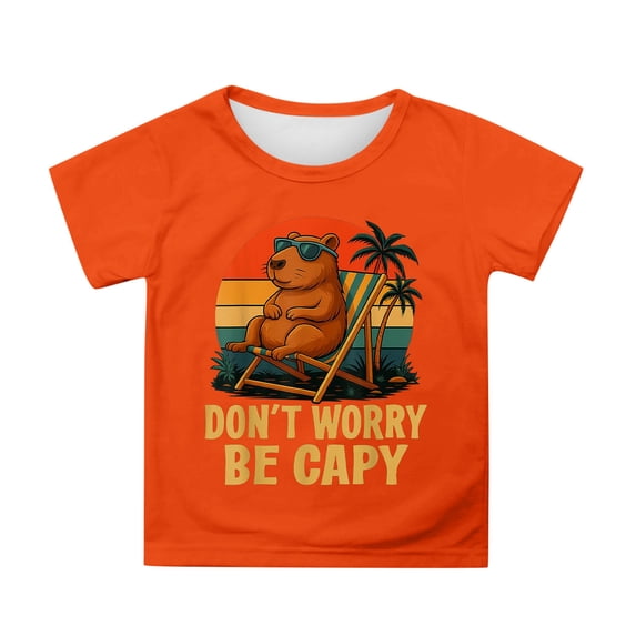 Kiijoy Toddler Girls Cute Capybara T-Shirt Summer Casual Short Sleeve T Shirt, Sizes 3-4
