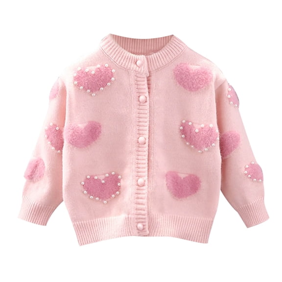Kiijoy Toddler Girls Cute Cardigan Sweater Hearts Print Button Knitwear Coat, Sizes 4-5