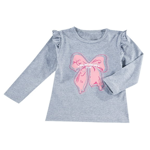 Kiijoy Toddler Girls Cute Ruffle Long Sleeve T Shirt Bow Print Crewneck T-Shirt, Sizes 2-3