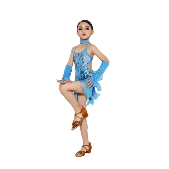 Kiijoy Toddler Girls Dance Dress Sparkly Fringe Sleeveless Latin Dress Outfits, Sizes 3-4