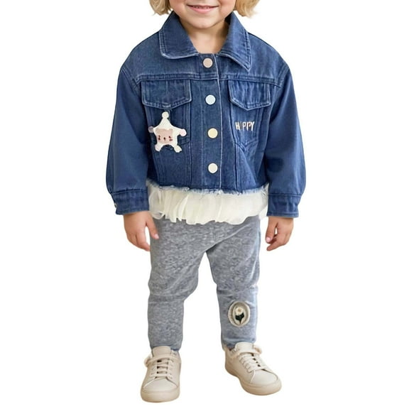 Kiijoy Toddler Girls Denim Jacket Cute Cartoon Casual Outerwear Denim Coat, Sizes 2-3